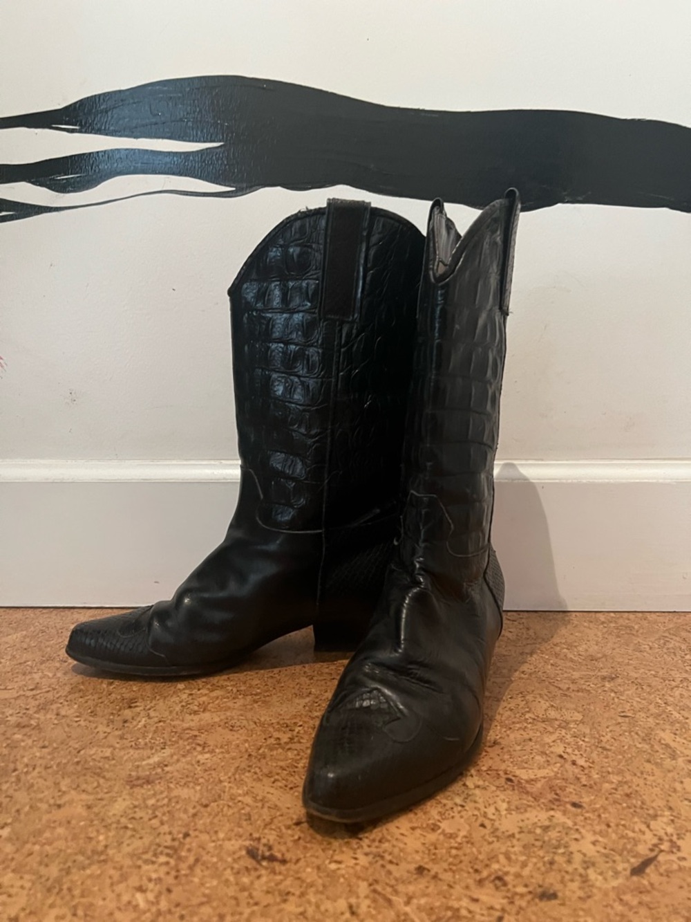 Black Croc-Embossed Leather Western Boots Charles David, black cowboy boots